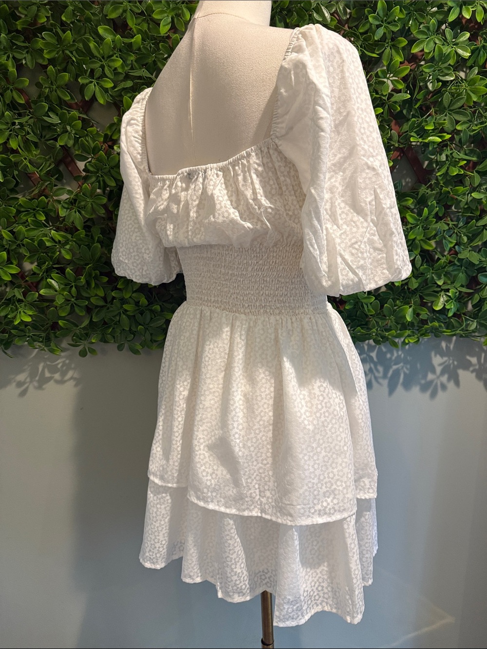 Tiers To Me White Puff Sleeve Tiered Skater Mini Dress - Picture 12 of 12